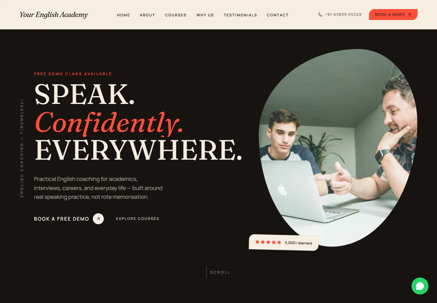 English Coaching desktop homepage